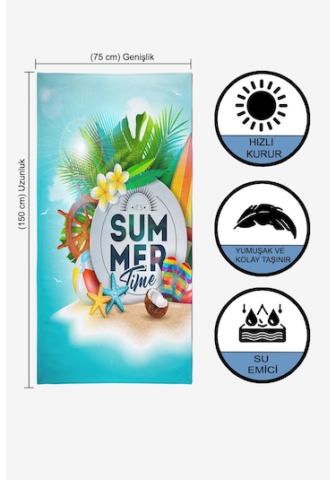 Summer Time Dijital Baskılı 70X150 CM Plaj Havlusu