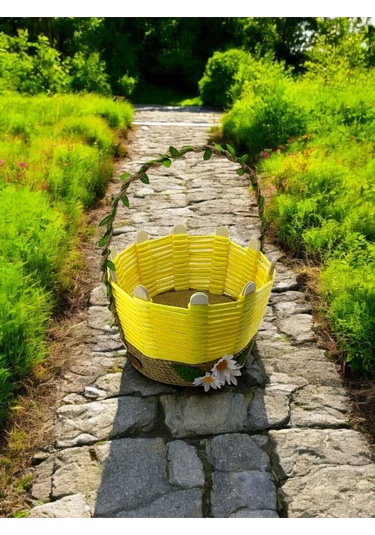 Çok Amaçlı Hasır Sepet Takı Organizer El Yapımı Makyaj Komidin Banyo Kullanımı Sarı