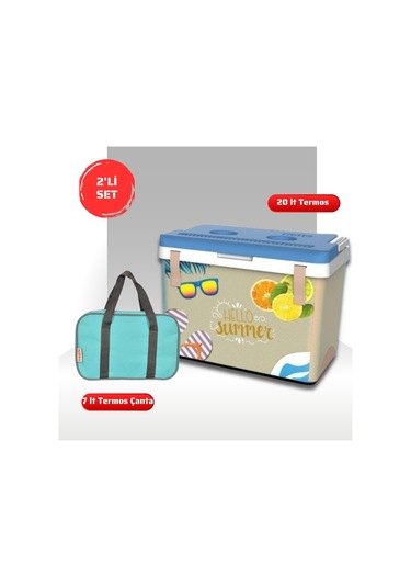 Buzluk Termos Set-20 Lt Kumaş Buzluk Termos 1029 Cooler Box +7 Lt İzolasyonlu Çanta Çok Renkli