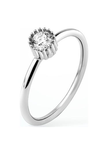 14 Ayar Altın Kaplama Yuvarlak Kesim Tektaş Gümüş Yüzük - Rs00102 Altın