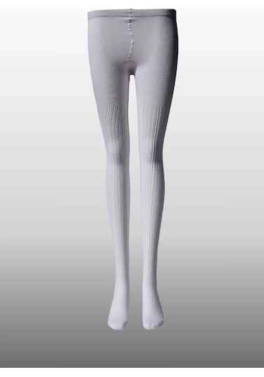 Kız Çocuk Karina Örgü Pamuklu Mevsimlik Beyaz Renkli Külotlu Çorap Beyaz