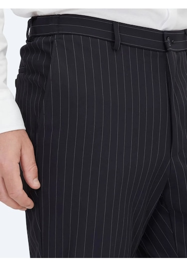 Lacivert Çizgili Modern Fit Örme Takım Elbise Lacivert