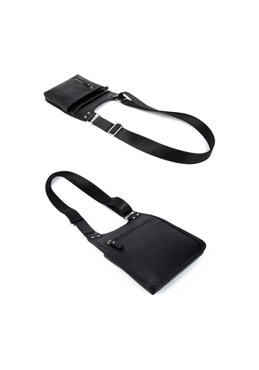 Erkek Siyah Hakiki Deri Postacı Askılı Omuz Çanta Kangaroo 8701S