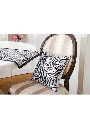 Finezza Zebra  Baskılı Kumaş Siyaha Beyaz Kırlent Kılıfı 45x45  İkili - 1434