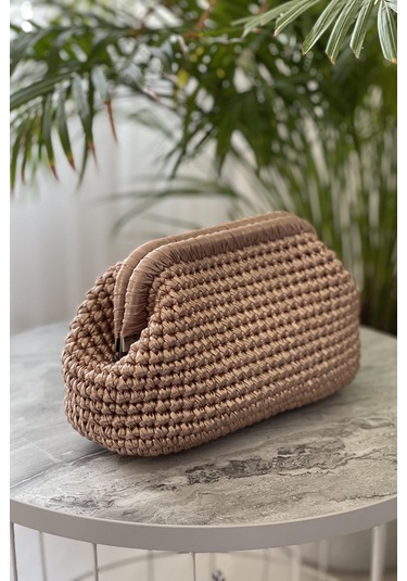 El Yapımı Rose Rengi Metalik Deri Örgü El Çantası Rose