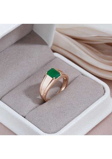 Kinel Kare Koyu Yeşil Opal Zirkon Kadın Yüzük 8 Rose Gold