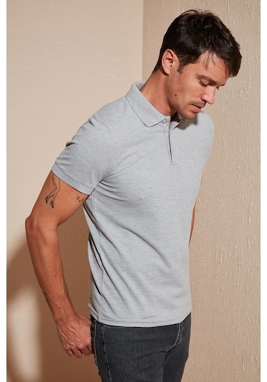 Buratti Pamuklu Regular Fit Düğmeli Erkek Polo Yaka T Shirt 5902127 Gri Melanj