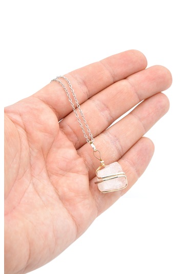 Murty99 Hakiki Doğal Pembe Kuvars Taşı Kolye Ucu Pembe