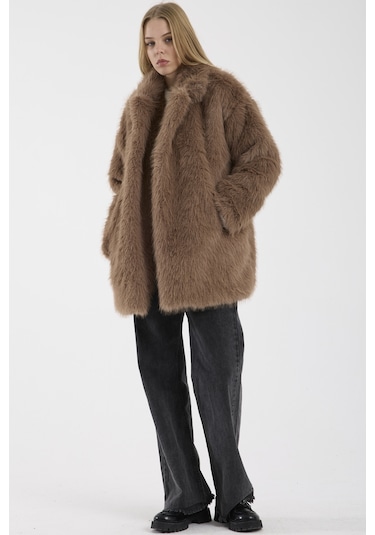 Sementa Astarlı Uzun Suni Kürk Kaban - Vizon Vizon