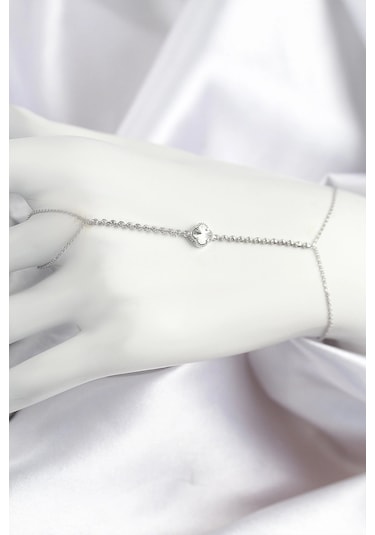 Pirinç Zirkon Taşlı Yonca Model Gümüş Renk Şahmeran - Tj-sn714 Çok Renkli