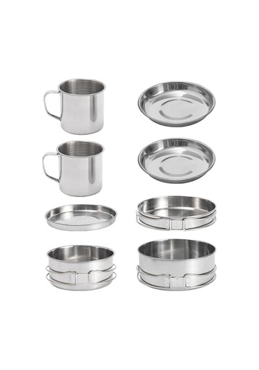 Dış Mekan Kullanımı İçin Mini Kamp Tencere Seti 8 Parçalı Set Antrasit Antrasit