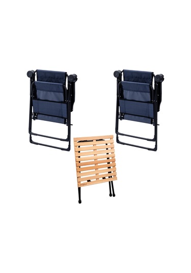 2 Adet Katlanır Kamp Sandalyesi Ve Masa Seti - Rest - Lacivert - 130 Kg Taşıma Çok Renkli
