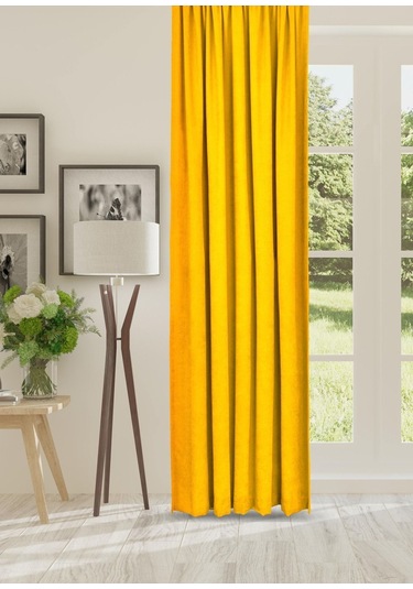 Cheap's Home Petek Dokulu Kadife Dokuma Düz Dikiş Ekstrafor Büzgü Fon Perde Koyu Sarı