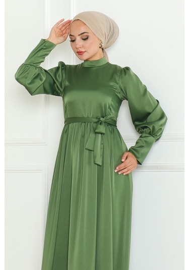 Kuşaklı Saten Abiye 1136 - Haki