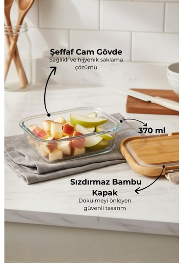 Bambum Satina - Kilitli Cam Saklama Kabı 370 Ml Bambu