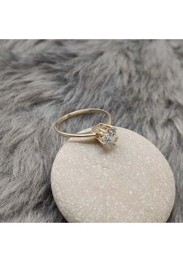 Chavin 0.75 Carat Tek Taş Sarı Altın Yüzük Br17