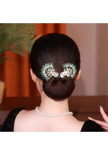 Hightower Kırmızı Vintage Saç Topu Yapıcı - Yeşil Ve Şeffaf Taşlı Zarif Tavuskuşu Tasarımı Kırmızı