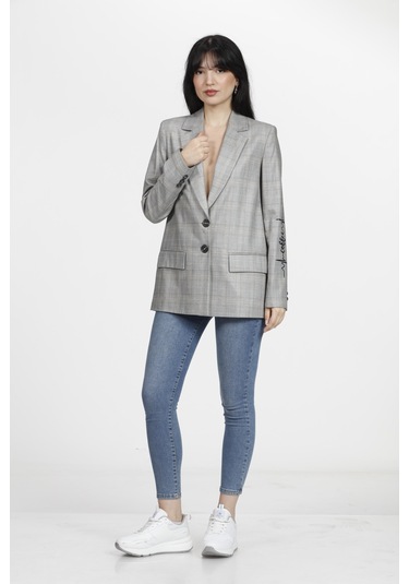 Ekoseli Kadın Ceket Mavi