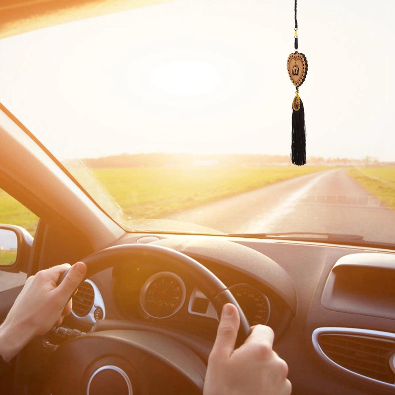 Wezone Müslüman Araba Süsü - Taklit Ahşap Malzeme İle Dekoratif Arka Görünüm Aynası Asısı, Ev Ve Araba İçin Ornament, Ramazan Hediyesi