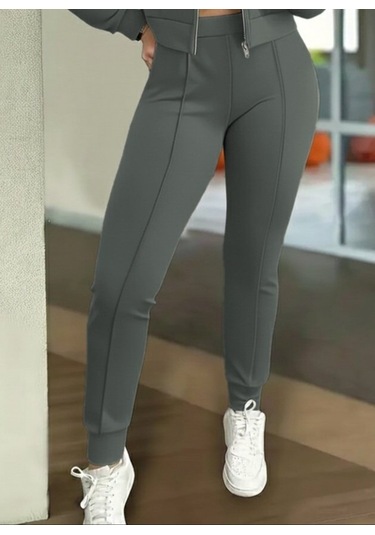 S-pazarım Kadın Uzun Kollu Önden Fermuarlı Kısa Modal Ceket Ve Pantolon Ikili Takım Yeşil