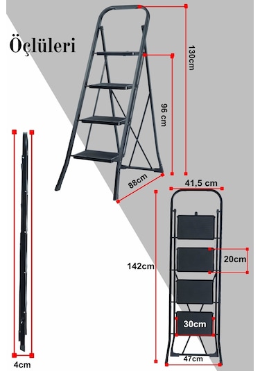 Ertekpa MT4 Minitower4 Basamak Geniş Basamaklı Merdiven Siyah