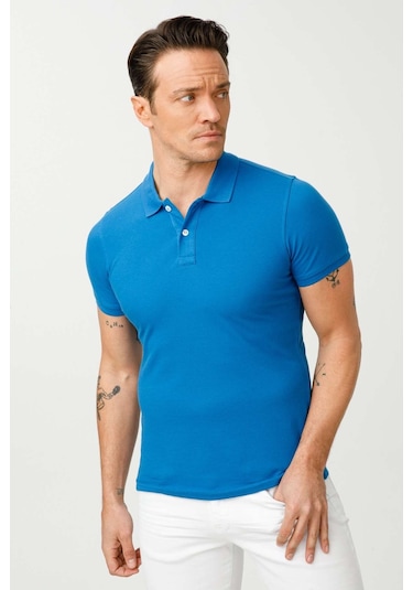 Igs Erkek Saks Standart Polo Yaka Tişört Saks Mavi
