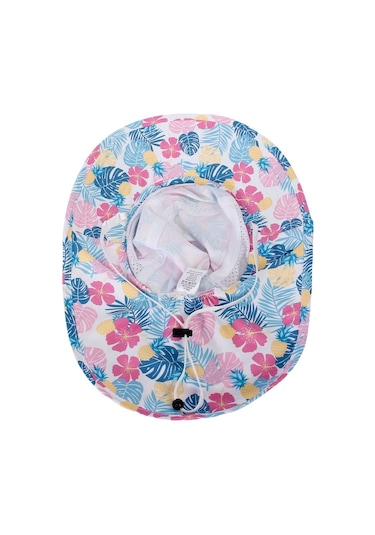 Upf50+ Beyaz Üstü Renkli Çiçekli Boyun Korumalı Terletmez Şapka Renkli