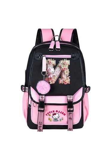 Fastbuy N Sanrio Hello Kitty 26 Harf Tasarımı Pembe Günlük Seyahat Çantası - Dayanıklı Hafif Polyester Sırt Çanta Çok Renkli