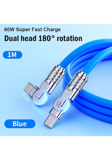 Çift Dönen Hızlı Şarj Kablosu Usb C Tip-c Şarj Cihazı Sıvı Silikon Kablo Huawei Orange 2m Diğer