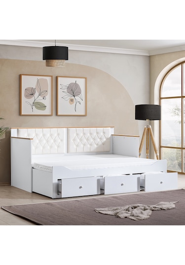 Alaçatı Divan Çekmeceli Açılır Çift Kişilik Karyola + Soft Yatak