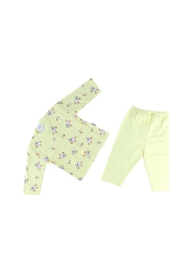 Bebek Pamuklu Önden Çıtçıtlı Tavşanlı Pijama Takım-14797 Sari