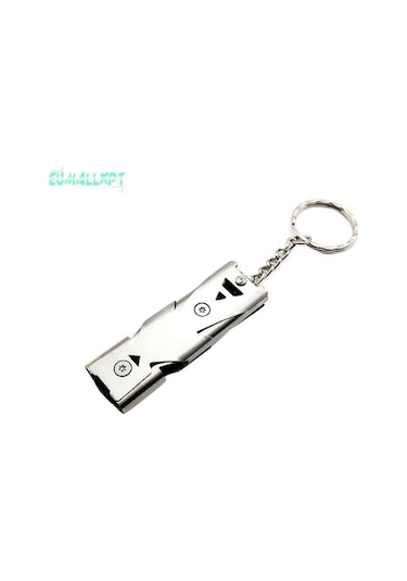 Gümüş Taşınabilir Paslanmaz Çelik Çift Borulu Mini - Yüksek Desibel Hayatta Kalma Anahtarlık Düdüğü Gümüş