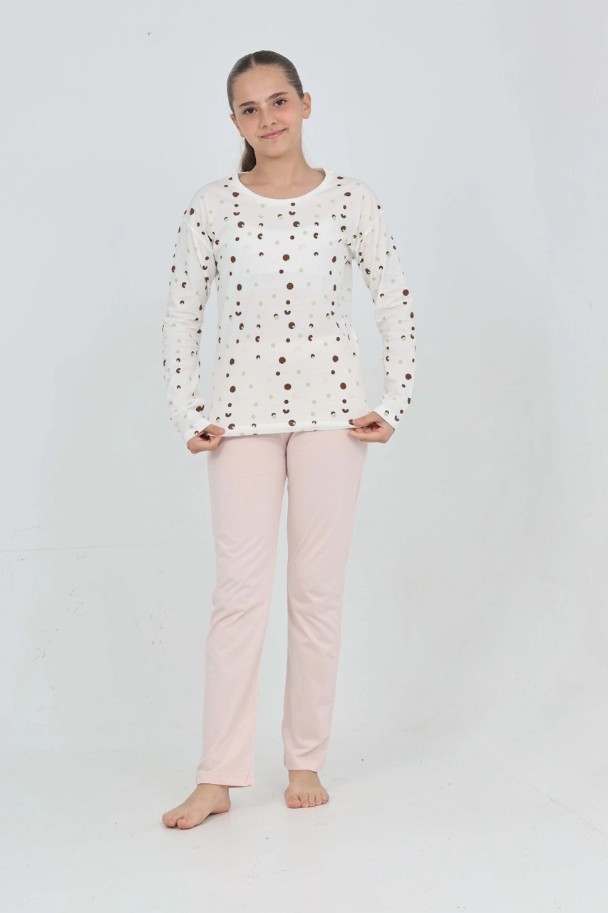 Toontoy Kız Çocuk Karma Baskılı Pijama Takım Pudra