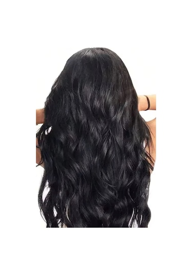 Caş Dekorasyon Isıya Dayanıklı Yıkanabilir Yarımay Çıt Çıt Saç 1 Siyah-dalgalı-60cm-110 Gr+2 Adet Yan Çıtçıt Saç Siyah