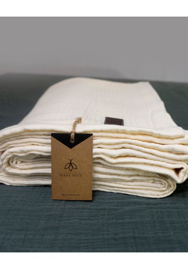 4 Katlı Müslin Yatak Örtüsü - Battaniye Pike %100 Organik Pamuk Dört Mevsim Yumuşak Gots Sertifikalı Açık Krem