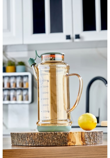 Cooker 1.1 Litre Borosilikat Cam Yağdanlık Ve Sirkelik Zeytinyağ Şişesi Şeffaf Yeşil