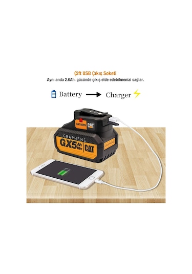 Cat Da18099 18V 2A Çift Çıkışlı Usb Port + Led Fener Akü Dahil Değildir