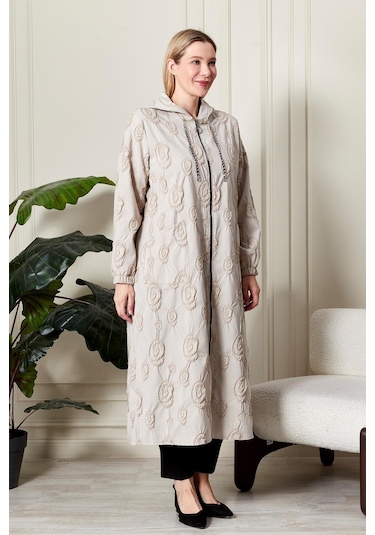 Kadın Büyük Beden Kapüşonlu Jakar Kap Siyah