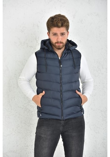 Erkek Laci Çıkarılabilir Fermuarlı Kapüşon Şişme Yelek