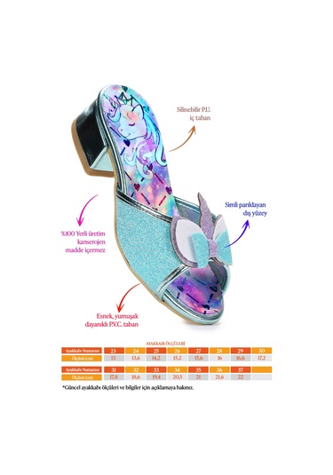 Kiko Kids Unicorn Kız Çocuk Topuklu Simli Abiye Terlik Su Yeşili Su Yeşili