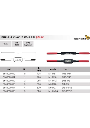 Kılavuz Kolu No:3 M5-M20 Çelik Döküm