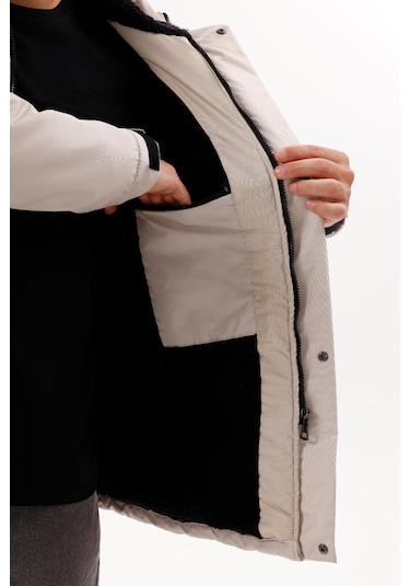 Erkek Polarlı Kürklü Su Ve Rüzgar Geçirmez Kapüşonlu Kışlık Mont & Kaban & Parka - Elyaflamalı Taş