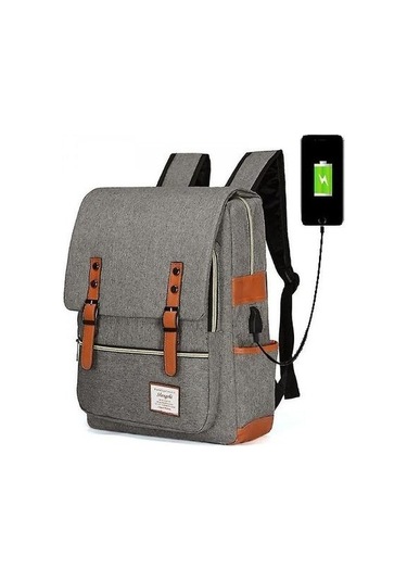 Usb Şarj Portu İle Gri Ince Dizüstü Sırt Çantası Mz713 1ıwre9 Gri