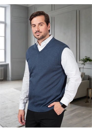 Rew Mark Yün Düz Yelek 90996436 Açık Mavi