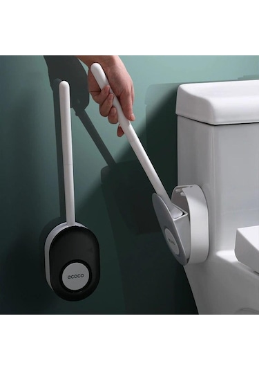 Gri Duvara Monte Tuvalet Fırçası Tutucu, Ölü Açı Yok Silikon Tuvalet Fırçası Seti Temizleme Fırçası Banyo Aksesuarları