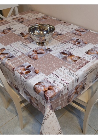 Elyaflı Pvc Muşamba - Desenli Silinebilir Masa Örtüsü Kahve Kahverengi