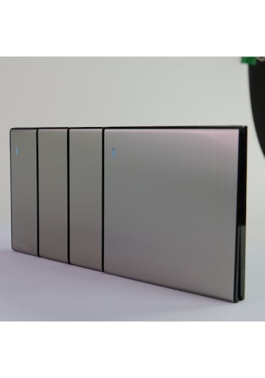 MERALLI INOX 3'lü anahtar, hakiki fırçalanmış paslanmaz çelik, çerçevesiz 86×86 Modüler  kasa dahil