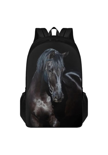 Okul Çantaları Çocuklar Kızlar Erkekler İçin Sırt Çantası 17 İnç Okul Sırt Çantası Günlük Günlük Seyahat Sırt Çantası Hayvan Siyah At
