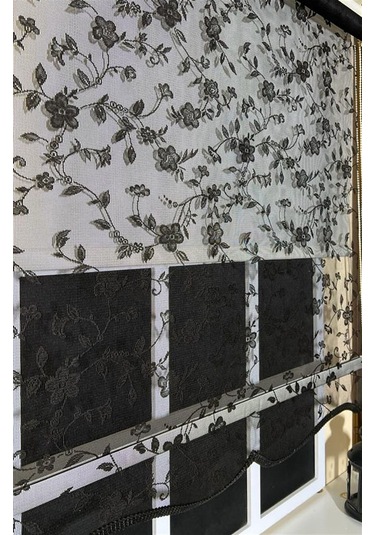 Çift Mekanizmalı Siyah Tül Perde Ve Ekru Stor Perde Stb45248-v112