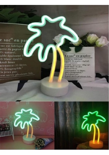 Mobgift Palmiye Model Neon Led Işıklı Masa Dekoratif Gece Lambası Renkli